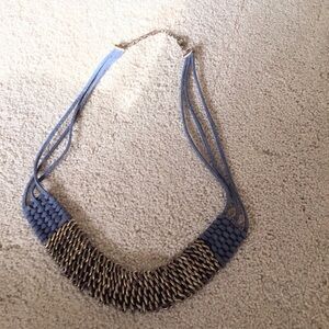 Blue and Gold Chained Link Statement Piece Necklace